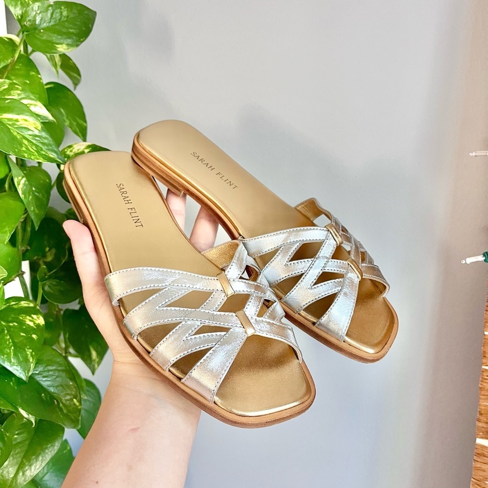 Sarah Flint Metallic Silver and Gold Slide Sandals